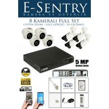 E-Sentry 8 Kameralı Sistem Güvenlik Seti Full Hd 500GB HDD 5mp 1080P Gece Görüşlü Uzaktan Izlemeli Full Hd