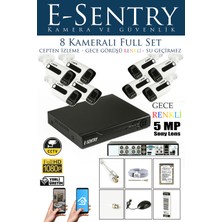 E-Sentry 8 Kameralı Gece Renkli Full Color 500GB 5mp Sony Lensli Uzaktan Izlemeli Güvenlik Kamera Seti