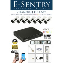 E-Sentry 7 Kameralı Gece Renkli Full Color Warm LED 5mp Sony Lensli Uzaktan Izlemeli Güvenlik Kamera Seti