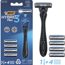 Bic Flex 3 Hybrid 3 Bıçaklı Erkek Tıraş Bıçağı, 1 Sap + 12 Yedek Başlık, 12 Aylık Paket