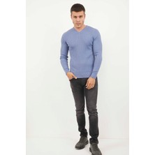 Voltaj Peter V Yaka Erkek Triko Kazak Indigo