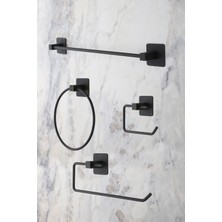 Evina Kare Yapışkanlı Set Uzun Havluluk Rulo Havluluk Wc Tuvalet Kağıtlık Yuvarlak Havluluk Siyah