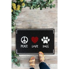 Karmat Peace, Love, Dogs, Siyah Kapı Önü Paspası, Dijital Baskı Paspas