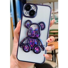 3gen Case Apple iPhone 15 Uyumlu 3D Sevimli Ayıcık Hareketli Sulu Yıldızlar Temalı Lens Korumalı Lazer Kılıf