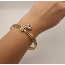 Tılsım Accesories Ajda Charm Zirkon Mor Taşlı Kalp Model