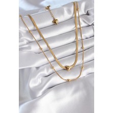 Etexy 316L Çelik Gold Renk Italyan Zincir Model Topçuk Detay Kadın Kolye