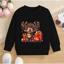 Kids Face Özel Tasarım Bisiklet Yaka Minik Ren Geyiği Baskılı Kışlık Erkek Çocuk Yılbaşı Sweatshırt