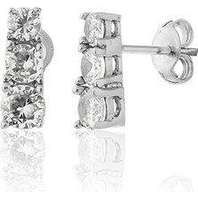 Zanaat Silver 925 Ayar Gümüş Sıralı 3taş Tria Küpe