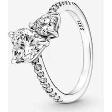 Hector Co Jewellery Işıltılı Çift Kalpli Yüzük