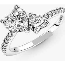Hector Co Jewellery Işıltılı Çift Kalpli Yüzük