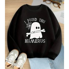 Kids Face Özel Tasarım Bisiklet Yaka Sevimli Hayalet Humerus Baskılı Şardonlu Kışlık Erkek Çocuk Sweatshırt