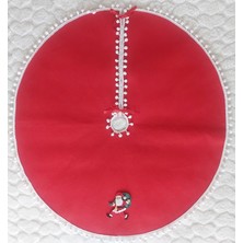 Babyelos Çam Ağacı Ayak Halısı Örtüsü Kenarlari Ponponlu Kırmızı Keçe Küçük Boy (87-90 Cm)