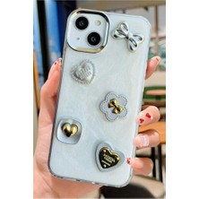 3gen Case Apple iPhone 13 & iPhone 14 Uyumlu 3D Swarovski Taşlı Kurdele Kelebek Kalp Motifli Sert Kapak