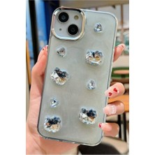 3gen Case Apple iPhone 13 & iPhone 14 Uyumlu 3D Swarovski Taşlı Kurdele Kelebek Kalp Motifli Sert Kapak