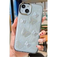 3gen Case Apple iPhone 13 & iPhone 14 Uyumlu 3D Swarovski Taşlı Kurdele Kelebek Kalp Motifli Sert Kapak