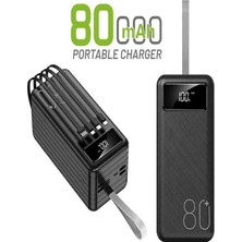 80.000MAH 22.5W Hızlı Şarj, LCD Gösterge, Dahili Lightning, Type-C ve Micro Kablolu 7 Portlu USB Hub Powerbank