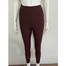 Biricik İç Giyim Kahverengi Fitilli Yüksek Bel Şardonlu Tayt