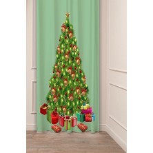 Greendecor Yılbaşı Ağacı New Year Yeni Yıl Happy Holidays Christmas Tree Noel Ağacı Desenli Baskılı Fon Perde