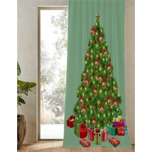 Greendecor Yılbaşı Ağacı New Year Yeni Yıl Happy Holidays Christmas Tree Noel Ağacı Desenli Baskılı Fon Perde