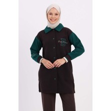 ALLDAY Acı Kahve-Iki Renkli Nakışlı Düğmeli Rahat Hırka