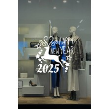 Mıgnatıs Geyik ve Happy New Year 2025 Yılbaşı Süslemeleri Yeni Yıl Vitrin Cam Sticker