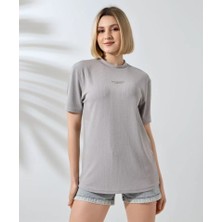 Ela Mod Unisex Bisiklet Yaka Baskılı Slim Fit T-Shirt - Boyalı Gri