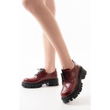 Ellolita Luxury Shoes 868-754 Bordo Rugan Bağcıklı Günlük Yüksek Tabanlı Loafer Ayakkabı