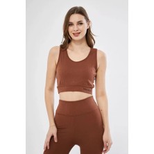 Ela Mod Fitilli Baskılı Crop - Kahve