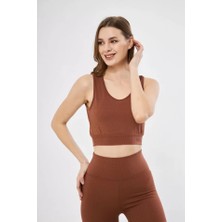 Ela Mod Fitilli Baskılı Crop - Kahve
