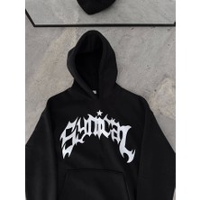 Ela Mod Üç Iplik Kapşonlu Baskılı Oversize Sweatshirt- Siyah