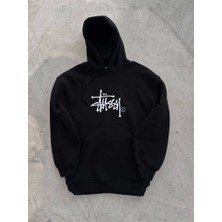 Ela Mod Üç Iplik Kapşonlu Baskılı Sweatshirt - Siyah