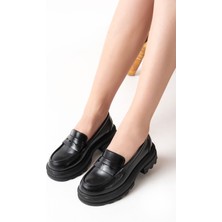 Ellolita Luxury Shoes 746-759 Siyah Rugan Günlük Yüksek Tabanlı Loafer Ayakkabı