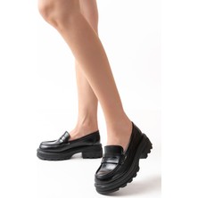 Ellolita Luxury Shoes 746-759 Siyah Rugan Günlük Yüksek Tabanlı Loafer Ayakkabı