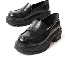 Ellolita Luxury Shoes 746-759 Siyah Rugan Günlük Yüksek Tabanlı Loafer Ayakkabı