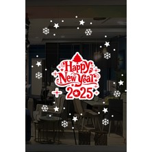 Mıgnatıs Happy New Year 2025 Yazısı Kar Taneleri ve Yılbaşı Vitrin Stickerları 70X70CM