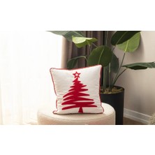 Pratic Home Yılbaşı Punch Nakışlı Keten Pamuklu Kumaş 1 Adet Ekru Kırlent Kılıfı