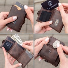 Trusador Valencia Kahverengi Bozuk Paralık Cepli Unisex Hakiki Deri Rfid Korumalı Erkek Kadın Mini Cüzdan Hediye