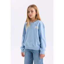 DeFacto Relax Fit V Yaka Baskılı Sweatshirt Kız Çocuk D6987A824WN