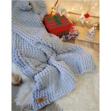 Mediterian Açık mavi pamuklu yumuşak ve şık TV battaniyesi 90x100 cm