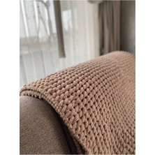 Mediterian El Örgüsü Sütlü Kahve Battaniye, Sıcacık ve Şık, Polyester, Hava Geçirgen, Kahverengi