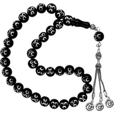 3 Hilal Gümüş Işlemeli Oltu Taşı Tesbih