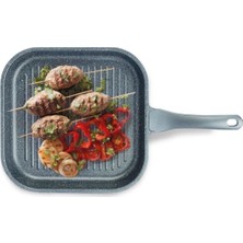 Thermoad Alüminyum Döküm Granit Grill 28 x 28 cm Kare Izgara Tava / Gri