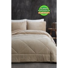 Evlen Home Collection Sherpa Çift Taraflı Yorgan Seti ( Uyku Seti ) Çift Kişilik 3 Parça Cappuccino