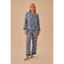 Suwen Blue Gömlek Yaka Pijama Takımı