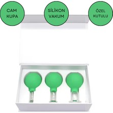 Naturachi Silikon Vakumlu Cam Yüz Masaj Kupası 3'Lü Set Açık Yeşil Renk