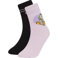 DeFacto Kız Çocuk Looney Tunes 2'li Pamuklu Soket Çorap D1735A8NS
