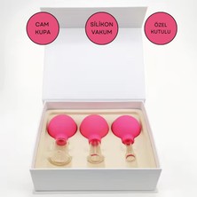 Naturachi Silikon Vakumlu Cam Yüz Masaj Kupası 3'Lü Set Gül Pembe Renk