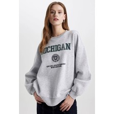 DeFacto Oversize Geniş Kalıp Bisiklet Yaka Baskılı Kalın Kumaş Sweatshirt C4071AX23CW