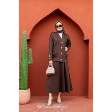 Tesettür Çarşım Hırka Etek Modal Dalgıç Takım-Bej