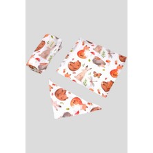 Uniquetrenders Bebek 2 Katlı Müslin Kumaş Pamuklu Kundak Örtüsü + Önlük + Ağız Mendili 3'lü Kundak Set